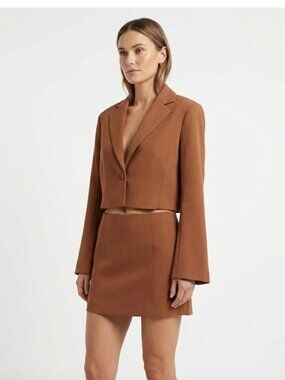 NWT JASON WU RUSSET BROWN SKIRT CROPPED BLAZER COORDINATED SET - M